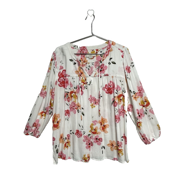 PINK Tops - Loft Plus Women’s White Pink Yellow Floral Blouse 3/4 Sleeve - Size 18